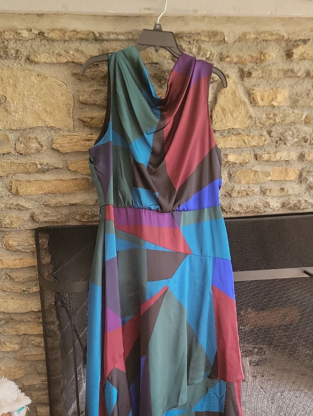 Nwot Karl Lagerfeld Long Dress in Teal, Burgundy & Blue